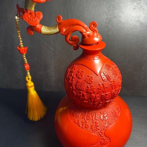 1然保真朱米红砂如意百福葫芦家中摆件摆台直径80高天60毫砂左右 - 图2