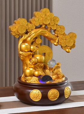 招财中式流水公件循环水风摆轮客厅办水室桌面景观乔迁开业礼品