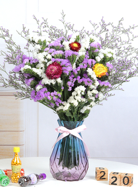 带花瓶勿忘我干花花束天然真花雏菊满天星小清新家居客厅摆设装饰