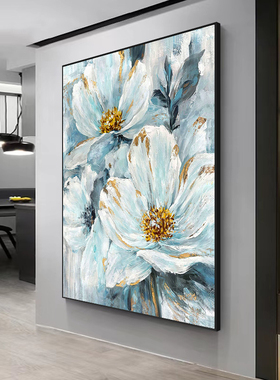 手绘金箔花卉油画肌理轻奢入户客厅挂画高级感过道走廊玄关装饰画