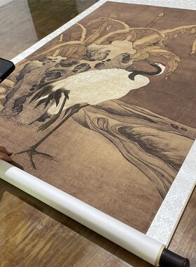 明吕纪蕉岩鹤立图国画仙鹤祝寿装饰微喷复制临摹画心院体工笔画稿