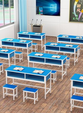 定制教育机构课桌椅简约长条培训书桌学校学生单双人写字课桌厂家