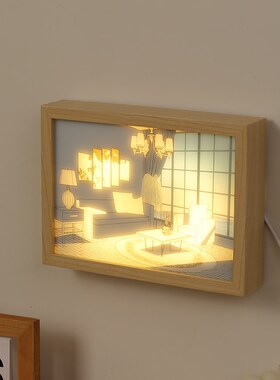 创意灯光画小夜灯床头装饰艺术相框画卧室睡眠氛围灯生日礼物摆件