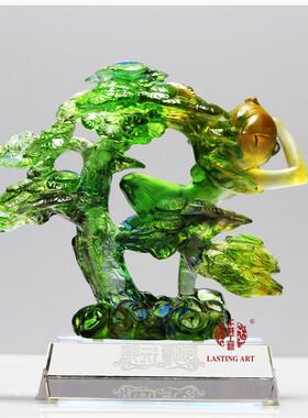 六合春 琉璃摆件高瞻远瞩福常在猴子工艺品创意商务家居装饰品