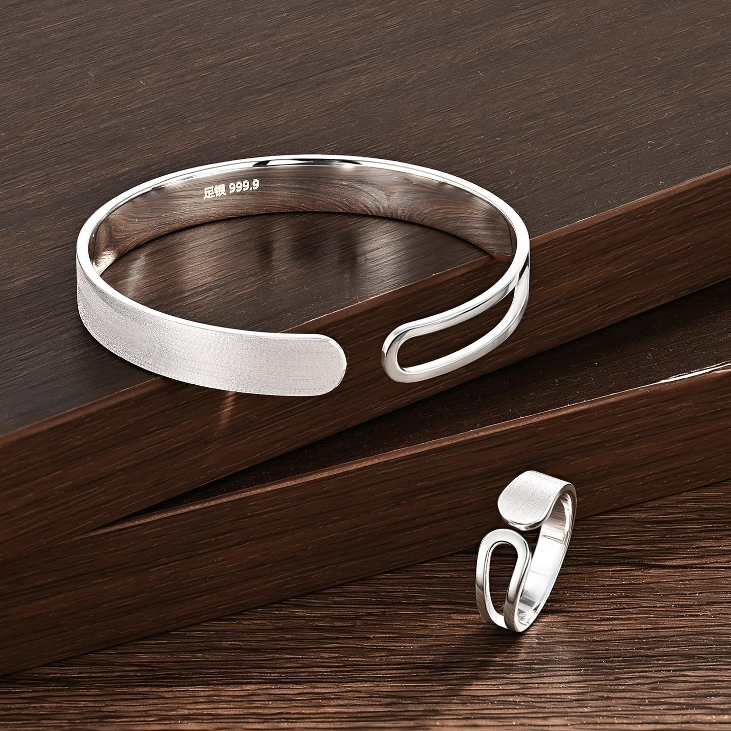 Bracelet Master Half Window Pure Silver 9999 Pure Silver Ring for Women Simple, Versatile, Fashionable and High-end Gift Geometric Silver Ring