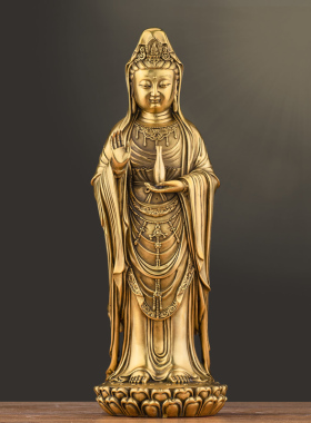 福音林 纯佛普陀山南海观佑铜像法轮观世音菩萨站像家用客厅摆件