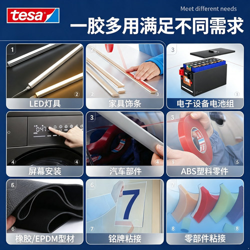 tesa德莎透明无痕双面胶带 高粘度红膜PET塑料金属粘接电子皮具窗帘汽车灯带纳米胶带防水耐高温抗老化可定制 - 图3