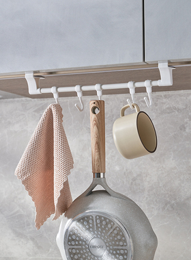 出口日本橱柜门上卡夹挂钩 免打孔毛巾杆抹布挂夹门后背夹式5连勾