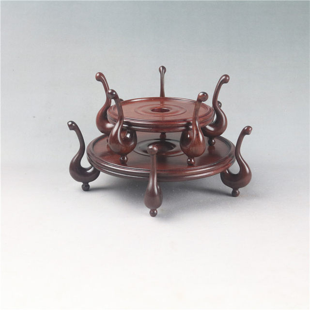 Teapot, bonsai, vase, antique device, jade flower arrangement, solid wood base, copper pendulum, retro porcelain style wood carving, wooden holder