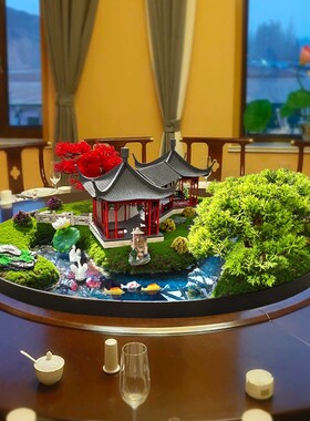 酒店饭店餐桌中间摆花电动转盘大圆桌摆件餐厅装饰品摆设高端假花