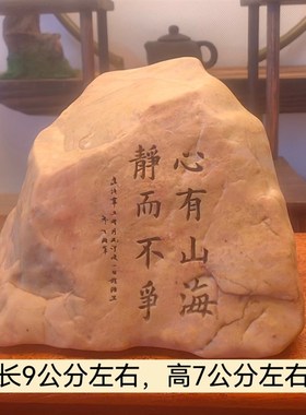 一物一石心有山海新疆天然戈鱼拍刻字桌面摆件花盆壁缸造景
