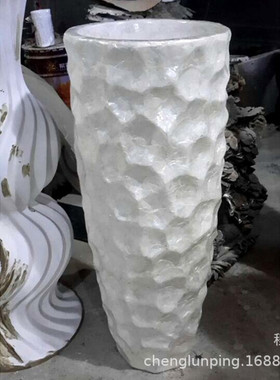 白色贝壳凹凸玻璃钢户外落地花盆