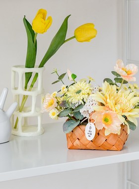 桌面花饰小摆件客厅办公室电视柜玄居装饰乔迁之喜家关篮品仿真花