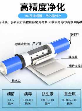 净清源RO膜家用厨房过滤净水器反渗透纯水机抗污染大流量直饮滤芯