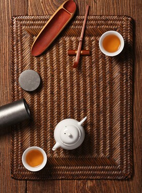 手工竹编干泡茶席 中式禅意杯垫桌布香道竹席 茶具配件茶盘泡茶帘