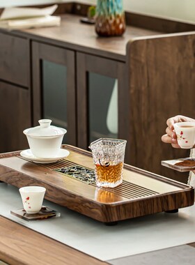 茶盘家用黑檀木整块天然实木茶台单层大小号功夫茶具简约高档托盘