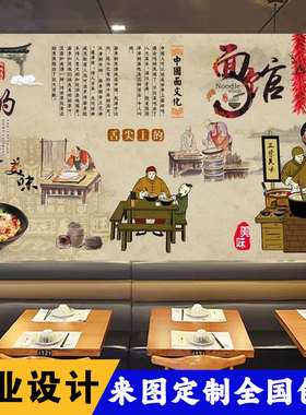 面馆贴画复古饭店装修墙贴生意兴隆背景墙纸海报自粘装饰壁画定制