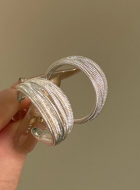 高级感金银多圈线条耳环女小众个性简约C形耳钉轻奢时尚百搭耳饰