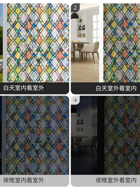 玻璃装饰彩色贴纸法式复古透光不透明卫生间窗户贴膜厨房美化窗贴