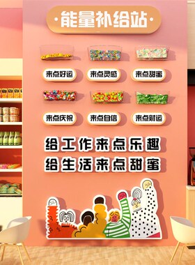 能量补给站糖果文化办公室墙面装饰企业公司茶水间背景布置纸心情