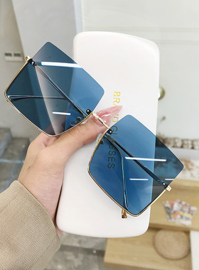 墨镜女ins大脸显瘦半框切边新款潮圆脸复古港风网红大框太阳眼镜