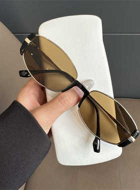 复古古高级感茶窄框墨镜防紫外线