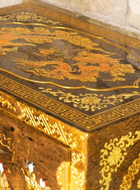 永隆号平遥推光漆器金变百子五节柜收藏品非遗产品50cm