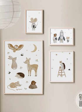 Boho Cartoon Bear Panda Mouse Balloon Plane Posters Prints