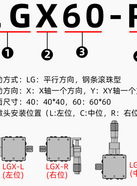 X轴精密位移平台LGX40/60光学微调钢条滚珠型导轨手动移动滑台ATM