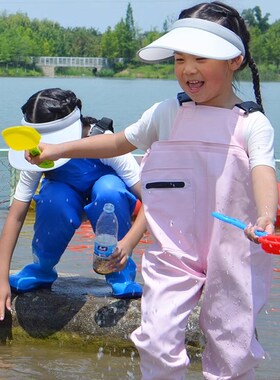 儿童玩水裤雨靴一体赶海装备连体下水裤防水沙滩抓鱼男女雨鞋夏季