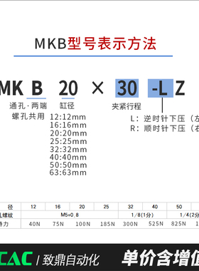 气动回转旋转夹紧下压气缸MKB12/16/25/32/40/50/63-10*20RZX30LZ