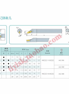 三韩刀杆 93度内孔镗刀菱形尖刀杆S10K/12M/16Q/20Q-SVJBR11/L11