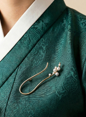 韩国直邮 PIN OF JOSEON 莲韵贝珠垂坠金蝶珍珠花语金韵流线胸针