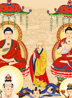 全堂佛菩萨画像挂画 全佛图众佛图 满堂佛堂水陆画丝绸卷轴画