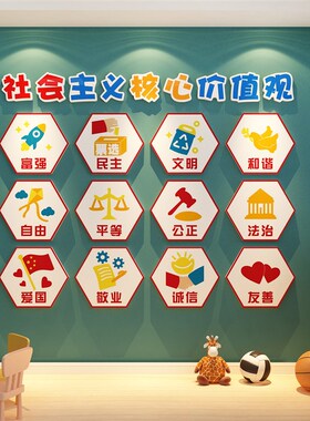 童心向党建幼儿园社会主义核心价值观墙贴纸标牌文化墙面装饰环创