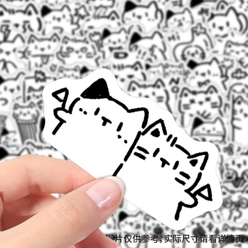 216张ins风简约黑白简笔画小猫贴纸包手绘线条搞怪猫咪贴画手账咕卡行李箱手机壳防水不干胶装饰贴画 - 图0