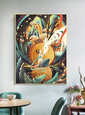 敦煌飞天仙女古风美人DIY数字油画休闲减压填色油彩背景墙装饰画