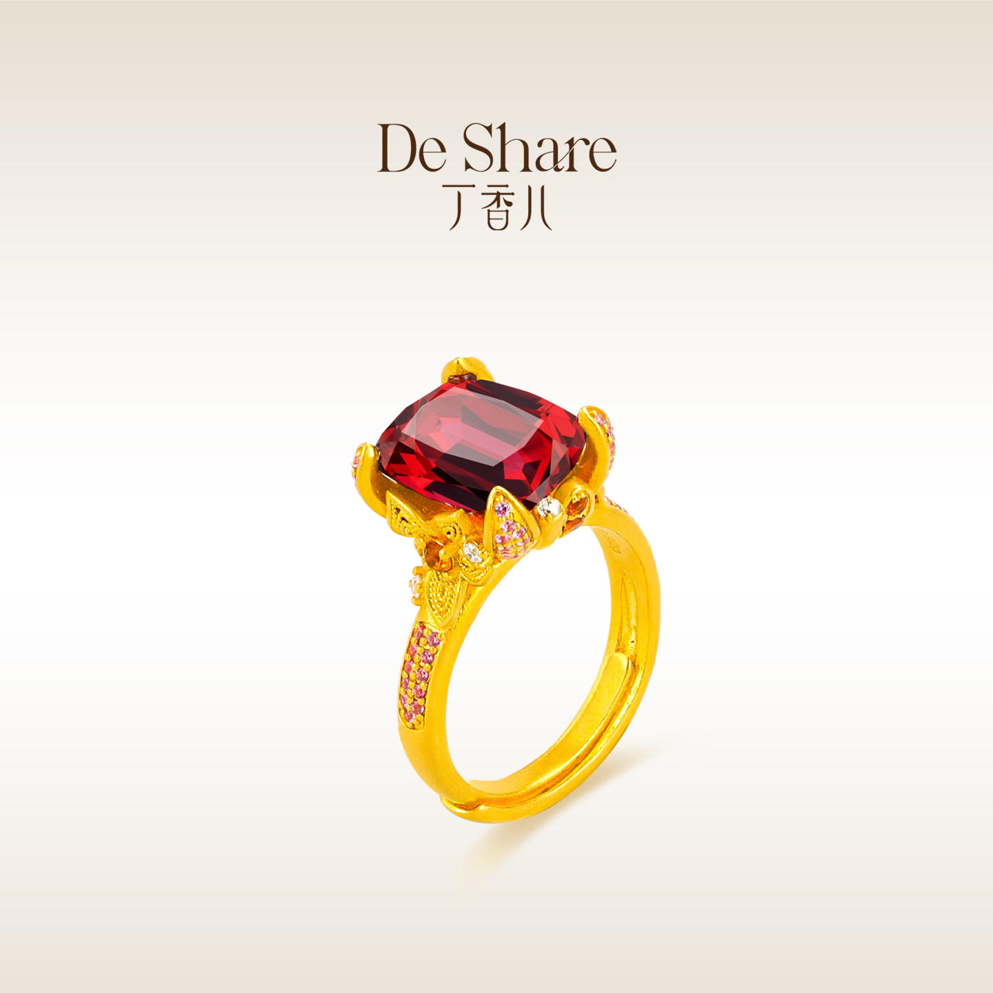 De Share Lilac Jewelry Gold Ring Women's Pure Gold 999 Ring Inlaid Ring Wake Up Original