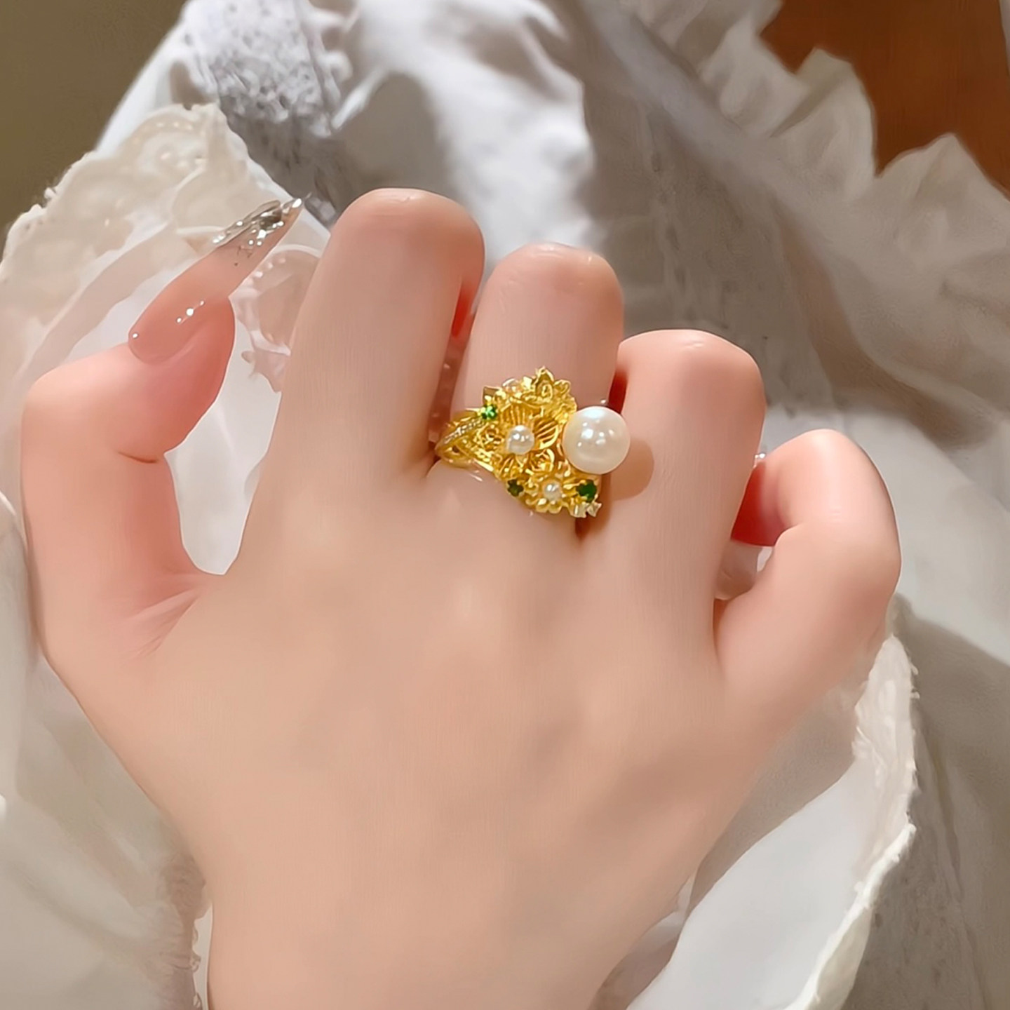 De Share Lilac Jewelry Gold Ring Women's Pure Gold 999 Ring Inlaid Ring Rainfall Wilderness Original
