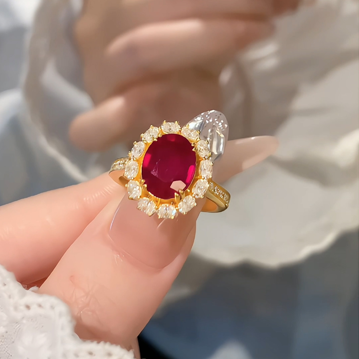 De Share Lilac Jewelry Gold Ring Women's Pure Gold 999 Ring Inlaid Ring Crimson Rising Sun Original