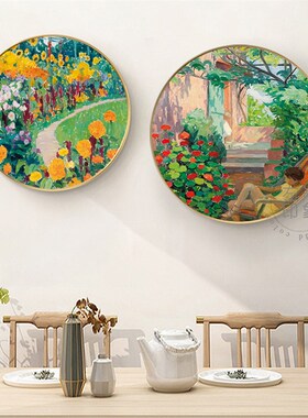 布兰奇名画印象派小清新风景油画装饰画客厅餐厅卧室床头圆形挂画