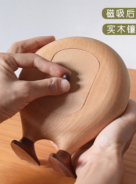 山舍  大脚钟 创意可爱实木 静音台钟 卧室床头桌面装饰摆件时钟