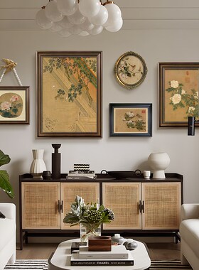 法式中古风客厅装饰画复古沙发背景墙高级感餐厅组合挂画花鸟壁画