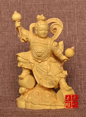 黄杨木雕实木雕刻工艺品金吒木吒哪吒三太子中坛元帅神像供奉摆件