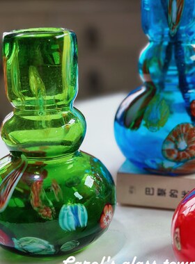 卡罗尔 人间遗珠 古法琉璃花瓶彩色万花葫芦小花瓶桌面插花器摆件