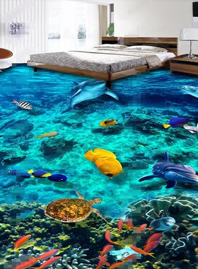 仿真海洋地板贴自粘地砖贴纸装饰创意的3d立体瓷砖防水三地板砖画