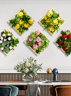 50x50方形仿真绿植框壁挂 商场餐厅幼儿园墙面装饰花仿真花艺框饰