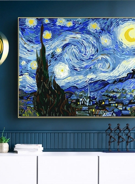 梵高世界名画夜晚的咖啡馆 diy数字油彩画星空星月夜手绘填充油画