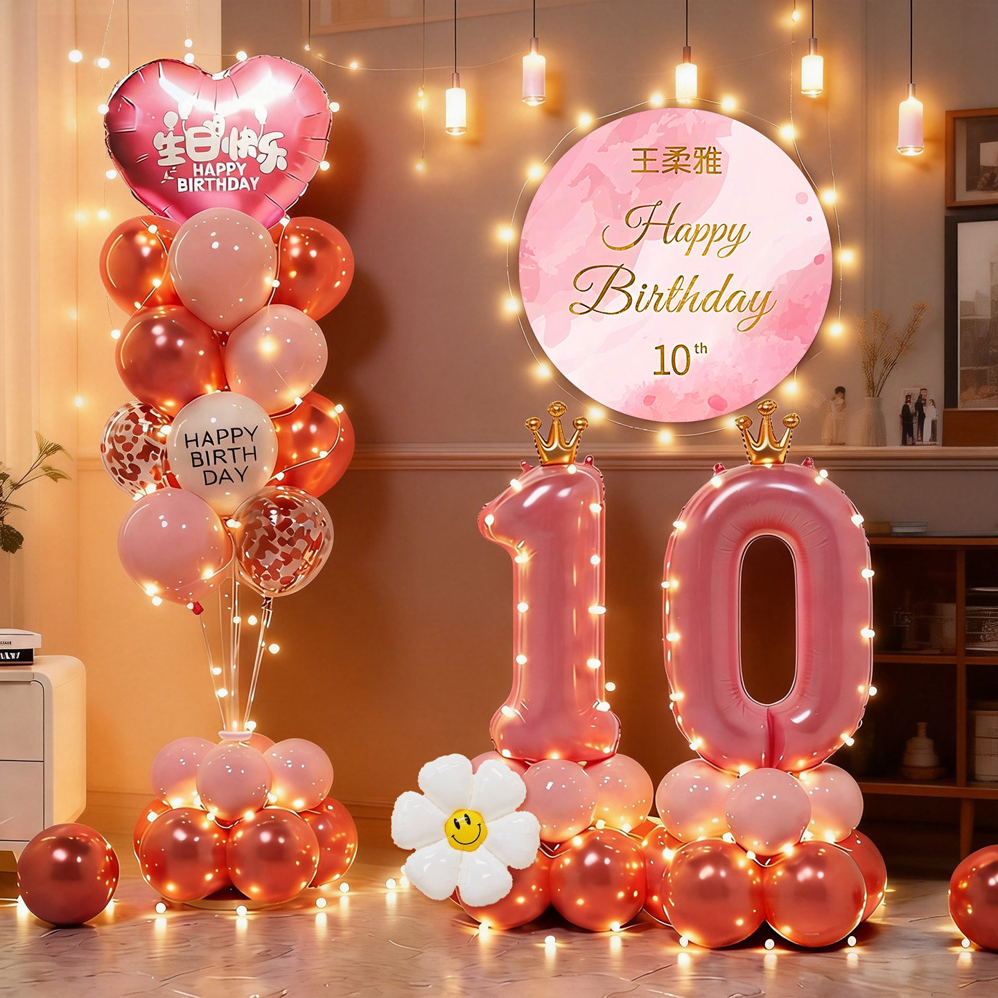 Boy's 10th birthday party layout floor floating suit balloon background wall girl's ceremony atmosphere decoration supplies
