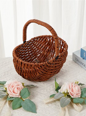花篮仿藤编织野餐篮婚礼花童撒花瓣手提拍照道具小篮子